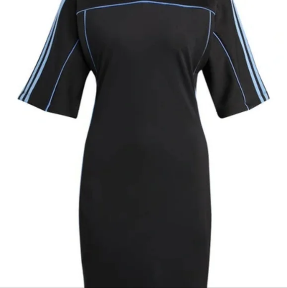 Adidas Originals Mock Collar Fitted Dress Black/Blue Sizes XS and S NWT - Picture 5 of 7